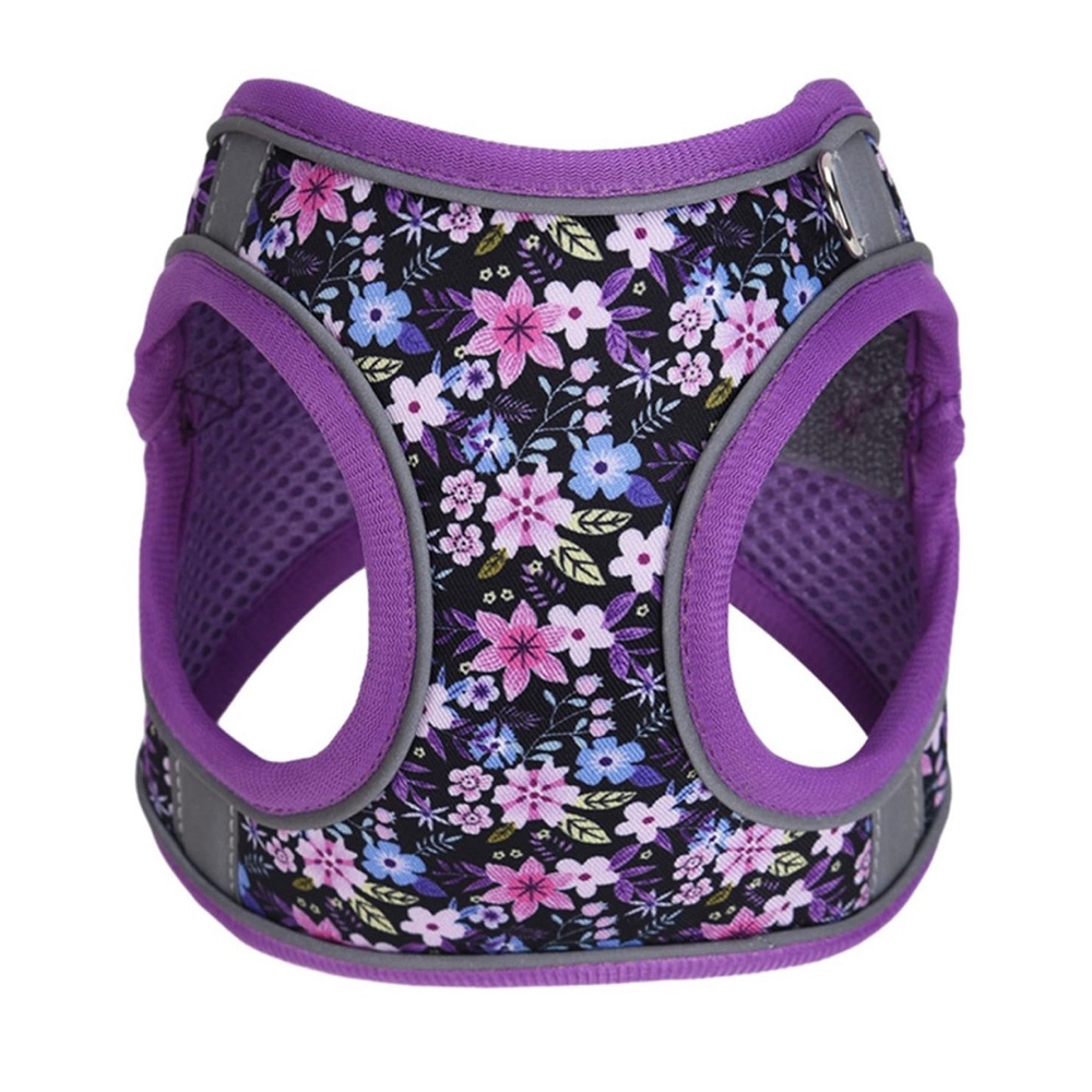 Floral Dog Harness with Purple Trim